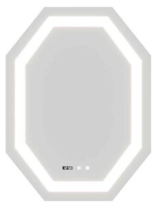 Oglindă lemn masiv LED cu termometru ceas și dezaburire 75x100cm