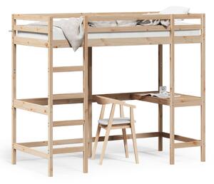 Cadru pat supraetajat cu birou, 90x200 cm, lemn masiv de pin