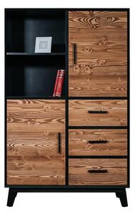 Dulăpior lemn masiv Timeless 3 Sertare 2 Uși + Nișă Negru, 100 × 45 × 150 cm