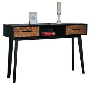 Consolă lemn masiv Timeless 2 Sertare 1 Nișă Negru, 138 × 38 × 80 cm