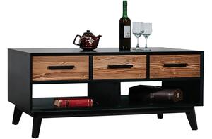 Măsuță lemn masiv de cafea Timeless 3 Sertare 2 Nișe Negru, 110 × 62 × 48 cm