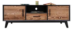Comodă TV lemn masiv Timeless 1 Sertar 2 Uși 1 Nișă Negru, 146 × 40 × 48 cm