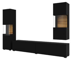 Camera de zi Austin AR106Wotan stejar, Negru, Cu comodă tv, Cu componente suplimentare, Părți separate, Sticlă călită, PAL laminat, 140x30cm
