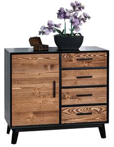 Comodă lemn masiv Timeless 4 Sertare 1 Ușă Negru, 98 × 45 × 85 cm
