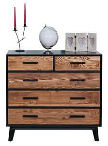 Comodă lemn masiv Timeless 3+2 Sertare Negru, 98 × 45 × 85 cm