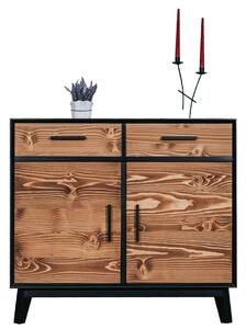Bufet lemn masiv Timeless 2 Sertare 2 Uși Negru, 98 × 45 × 85 cm