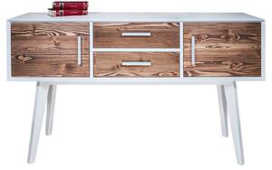 Consolă lemn masiv alb Timeless 2 Sertare 2 Uși, 138 × 38 × 80 cm