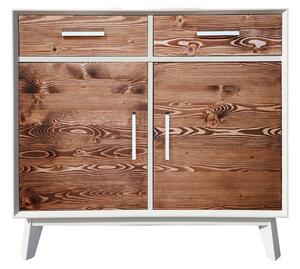 Bufet lemn masiv alb Timeless 2 Sertare 2 Uși, 98 × 45 × 85 cm