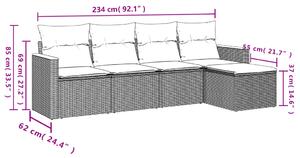 Set mobilier de grădină cu perne, 5 piese, negru, poliratan
