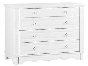 Comodă lemn masiv alb Elizabeth 5 Sertare, 100 × 46 × 75 cm