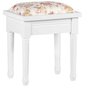 Taburet lemn masiv alb Elizabeth /Floral, 40 × 30 × 42 cm