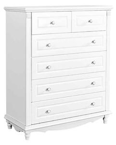 Comodă lemn masiv alb Elizabeth 6 sertare, 100 × 47 × 119 cm