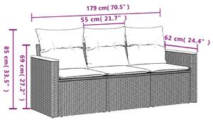 Set canapea de grădină cu perne, 3 piese, gri, poliratan
