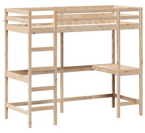 Cadru pat supraetajat cu birou, 80x200 cm, lemn masiv de pin
