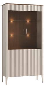 Vitrină lemn masiv nuc Napoli Crem/, 102 × 40 × 202 cm