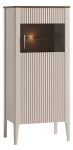 Vitrină lemn masiv nuc Napoli Crem/, 57 × 40 × 132 cm
