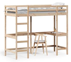 Cadru pat supraetajat cu birou, 75x190 cm, lemn masiv de pin