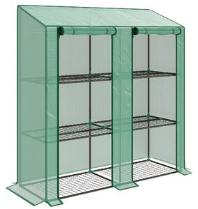 Outsunny Seră de Grădină cu Copertină din PE, Seră cu Acoperiș Înclinat, 2 Uși Rulante și 6 Rafturi, 143x46x151cm, Verde | Aosom Romania