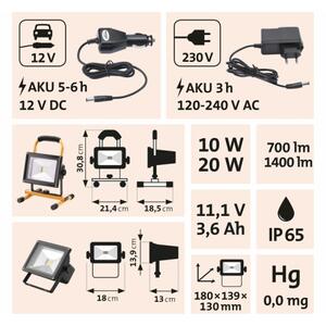 Proiector LED reîncărcabil LED/20W/3600 mAh/11,1V IP65 Extol
