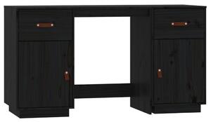 Birou cu dulapuri, negru, 135x50x75 cm, lemn masiv de pin