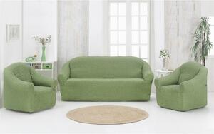 Set huse elastice si creponate pentru canapea 3 locuri si 2 fotolii, fara volanas, culoare Verde