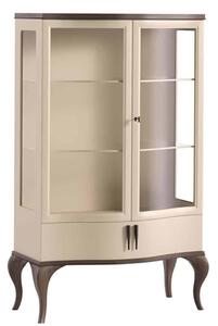 Vitrină lemn masiv nuc cu doua usi Leona Crem-, 97 × 51 × 163 cm