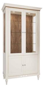 Vitrină lemn masiv crem Provence -Natur, 113 × 49 × 210 cm