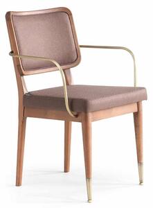Scaun lemn masiv nuc Angelo Brațe Auriu/ Set 2 buc, 57 × 62 × 88 cm
