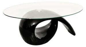 Măsuță de cafea cu blat oval din sticlă, negru lucios