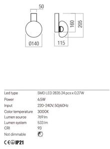 Aplică LED Redo 01-3240 SINCLAIR LED/6,5W/230V CRI 93 IP21 negru