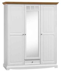 Dulap lemn masiv alb-natur Linea, 156 × 65 × 190 cm