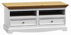 Comodă TV lemn masiv alb-natur Linea, 111 × 53 × 53 cm