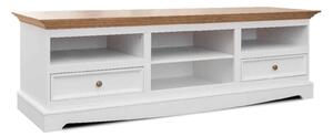 Comodă TV lemn masiv alb-natur Linea, 167 × 53 × 53 cm