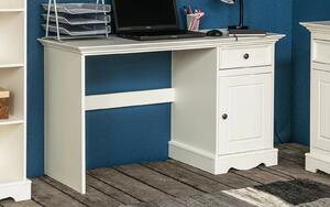 Birou lemn masiv alb Linea, 130 × 53 × 77 cm