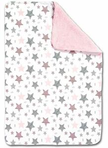 Set 2 paturici duble pufoase cu doua fete 100x78 cm Kidizi Fluffy Pink Stars