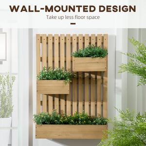 Jardiniera pentru exterior din lemn cu 3 ghivece detasabile, jardiniera verticala cu orificii de scurgere, 60x16x80cm | AOSOM RO