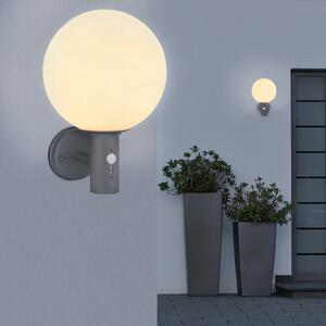 Globo Lampă de perete pentru exterior Ossy, antracit/alb, senzor, IP44, E27, Gri, Sticlă