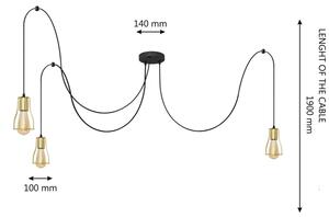 Lustră pe cablu TUBE 3xE27/10W/230V negru/auriu
