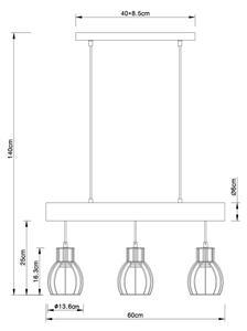 Lustră pe cablu MINA 3xE27/60W/230V Globo 15326-3NB