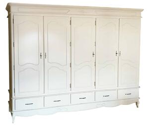 Dulap lemn masiv alb antic Casandra, 281 × 60 × 216 cm