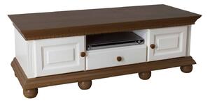 Comodă TV lemn masiv nuc Margaret Alb/, 135 × 45 × 56 cm