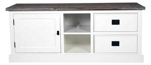 Comodă TV lemn masiv alb Lahoma 5 compartimente /Maro, 133 × 43 × 55 cm