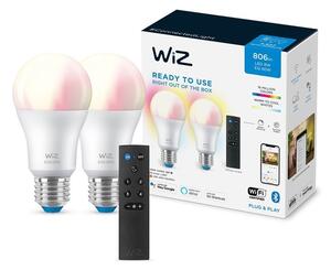 SET 2x bec LED RGBW dimabil WiZ A60 E27/8,5W/230V 2200-6500K Wi-Fi + telecomandă