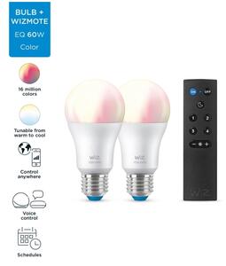 SET 2x bec LED RGBW dimabil WiZ A60 E27/8,5W/230V 2200-6500K Wi-Fi + telecomandă