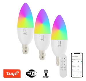 SET 3x bec LED RGB dimabil Immax NEO 07716CDO E14/6W/230V Wi-Fi Tuya + telecomandă