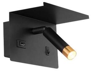 Spot de perete cu raft și încărcător USB 1xG9/35W/230V negru/auriu