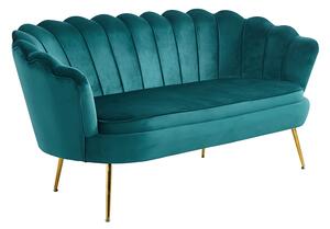 Canapea de lux, 3 locuri, ţesătură de catifea smarald / crom auriu, stil Art-deco, NOBLIN