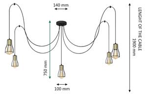 Lustră pe cablu TUBE 5xE27/15W/230V negru/crom