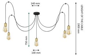Lustră pe cablu TUBE 5xE27/15W/230V negru/auriu