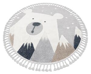 Covor YOYO EY81 cerc gri / alb - Ursule, munți pentru copii, structural, senzorial Franjuri